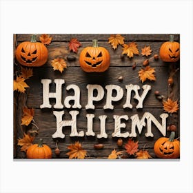 Autumn Themed Word Art Featuring The Word Happy Halloween In A Creative Rustic Stack As If Carve (2) 2 Canvas Print