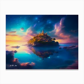 Lost Island Civilazation in a cosmic Abstract Color Painting Canvas Print