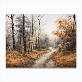 A Painting Of Country Road Through Woods In Autumn 75 Canvas Print