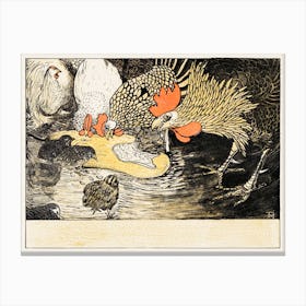 Roosters And Chicks (1898) By Theo Van Hoytema Canvas Print
