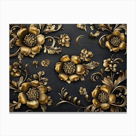 Golden Floral Background, Luxury Floral Damask With Flowers Golden And Black Elegant Leather Canvas Print