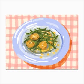 A Plate Of Green Beans, Top View Food Illustration, Landscape 2 Canvas Print