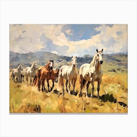 Horses Painting In Cotacachi, Ecuador, Landscape 3 Canvas Print