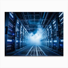 Advanced Data Center Basking In Cool White Light Rows Of High Performance Energy Efficient Servers (2) Canvas Print