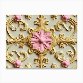 Gold And Pink Floral Wallpaper Canvas Print