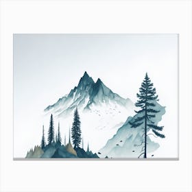 Mountain And Forest In Minimalist Watercolor Horizontal Composition 165 Canvas Print