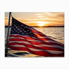 American Flag Rippling In The Wind During Sunrise Stars Shining With A Metallic Sheen Stripes Vibr (3) Canvas Print