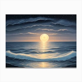 Full Moon Over The Ocean Canvas Print