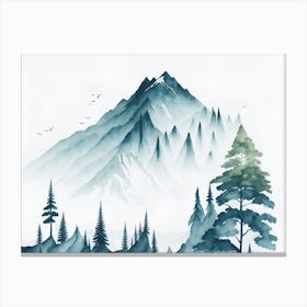 Mountain And Forest In Minimalist Watercolor Horizontal Composition 55 Canvas Print