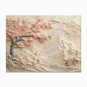 Beautiful Sakura Tree and Mountain 3d 6 Canvas Print