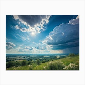 A Landscape Composition During Spring Transformation Into Summer Cumulus Clouds Dominating The High (5) Canvas Print