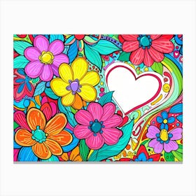 Colorful Flowers With Heart Canvas Print