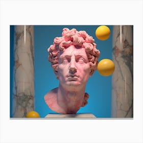 Bust Of A Man. Bubblegum Bust: Man, Pink Ball, and Home Display Statue Canvas Print
