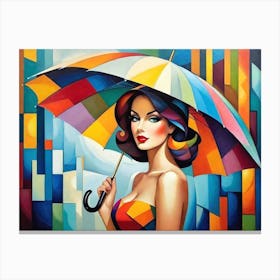 Lady with a colorful umbrella Canvas Print