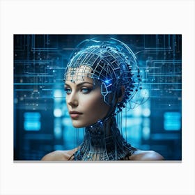 A Cybernetic Womans Head Abstractly Adorned With A Mesmerizing Grid Pattern Symbolizing Innovation (1) Canvas Print