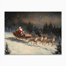 Santa Claus And Reindeer Canvas Print