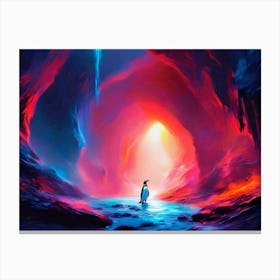 Penguin In The Cave Canvas Print