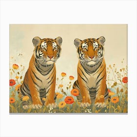 Floral Animal Illustration Bengal Tiger 3 Canvas Print