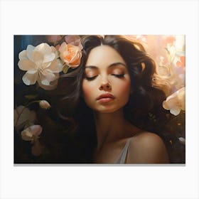 Portrait Of A Woman With Flowers Paintings Art Print Canvas Print