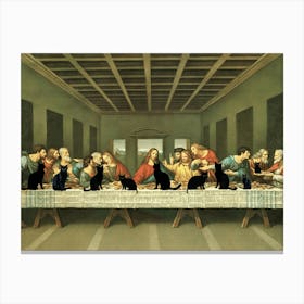 The Last Supper With Black Cats - Leonardo Di Vinci Famous Antique Art With Funny Cats Joining the Meeting in HD Canvas Print