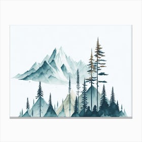 Mountain And Forest In Minimalist Watercolor Horizontal Composition 147 Canvas Print