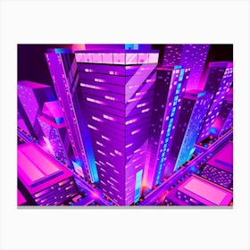 Neon Cityscape - Synthwave Neon City Canvas Print