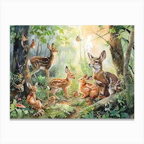 Deer Family In The Forest Canvas Print