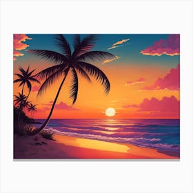 A Tranquil Beach At Sunset Horizontal Illustration 66 Canvas Print