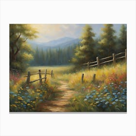 Sun Kissed Meadow Embraced By A Majestic Forest Canvas Print