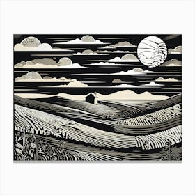 A Linocut Piece Featuring Fragmented And Ghostly Remnants Of Dreamy landscape, 111 Canvas Print