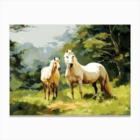 Horses Painting In Monteverde, Costa Rica, Landscape 4 Canvas Print