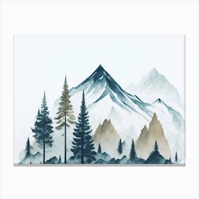 Mountain And Forest In Minimalist Watercolor Horizontal Composition 305 Canvas Print