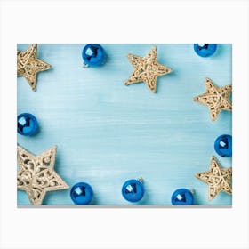 Christmas Ornaments On Blue Background Canvas Print