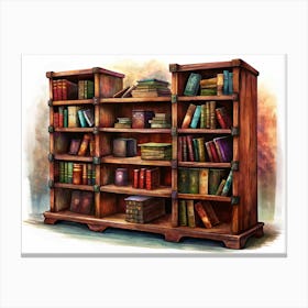 Antique Bookshelf Illustration Canvas Print