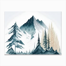 Mountain And Forest In Minimalist Watercolor Horizontal Composition 292 Canvas Print