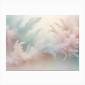 A Soft, Ethereal Background Of Overlapping Feathers In Shades Of Pink, White, And Peach Against A Light Blue Backdrop Canvas Print