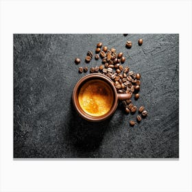 Coffee Beans On A Dark Background - coffee poster, kitchen wall art Canvas Print