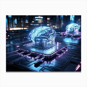 Cybernetic Brain Circuit Of The Future Led Lit Nodes Pulsating With Information Intricate Silver A (2) Canvas Print