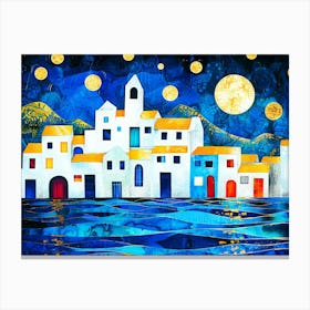 Seaside Towns - Greece Night Canvas Print