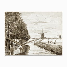Landscape With A Canal And Two Mills, Jean Bernard Canvas Print