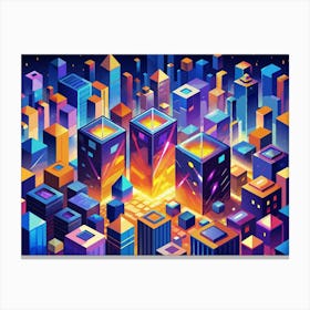 Isometric View Of A Futuristic Neon City Canvas Print