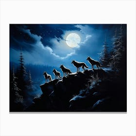 A Pack Of Wolves Silhouetted Under A Full Moon Their Howls Amalgamating With The Wailing Wind Amid (7) Canvas Print