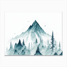Mountain And Forest In Minimalist Watercolor Horizontal Composition 91 Canvas Print