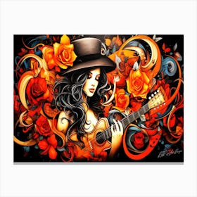 Witches And Music 4 - Halloween Acoustic Guitarist Canvas Print