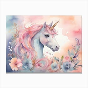 Whimsical Magical Unicorn Watercolor Canvas Print