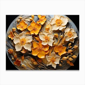 Daffodils Flutter Petals Veined Leaves Golden Yellow Mossy Canvas Print