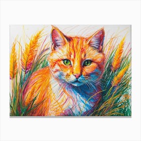 Cat And Foxtail Grass Canvas Print