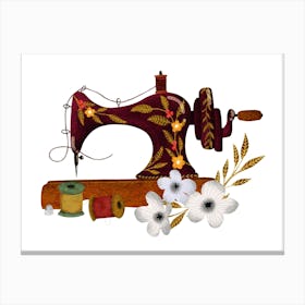 Antique Sewing Machine with pretty flowers Canvas Print
