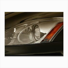 Close Up Of Headlight On A Black Car Canvas Print