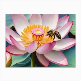 Bee On Lotus Flower Canvas Print